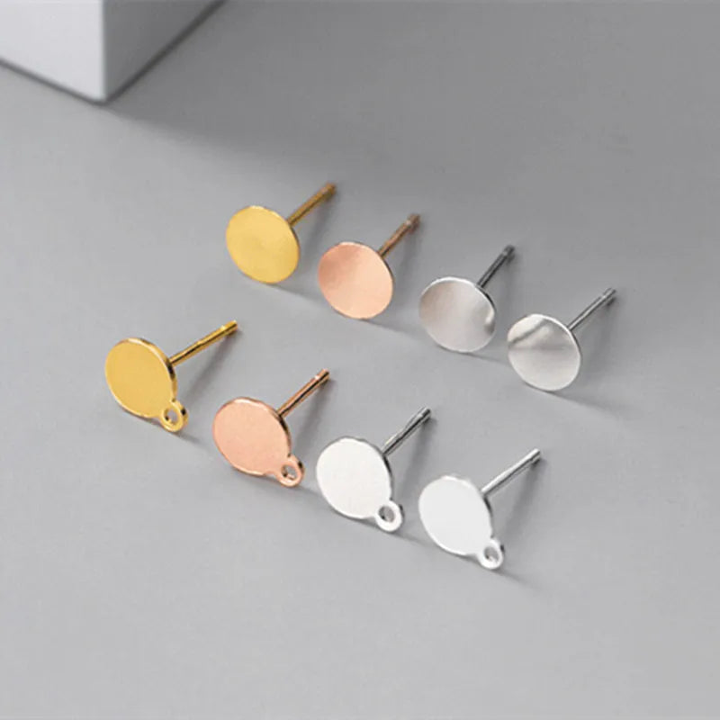 DIY 925 Sterling Silver Flat Ear Stud Findings Handmade Pearl Earrings Accessories