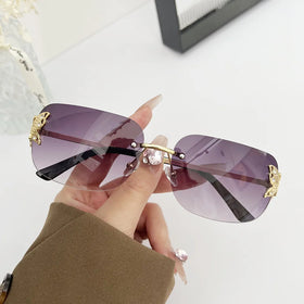Trending Style Cutting Lens Gradient Oversized Sunglasses Uv400 Colorful Custom Logo Glasses Rimless Sun Glasses Women