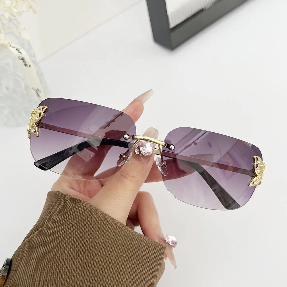 Trending Style Cutting Lens Gradient Oversized Sunglasses Uv400 Colorful Custom Logo Glasses Rimless Sun Glasses Women