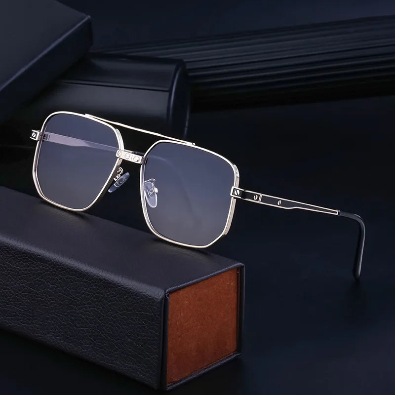 DOISYER Unisex Custom Logo Square Metal Sunglasses Fashionable UV400 Pilot Style Sun Glasses for Men and Women Driver's Shades