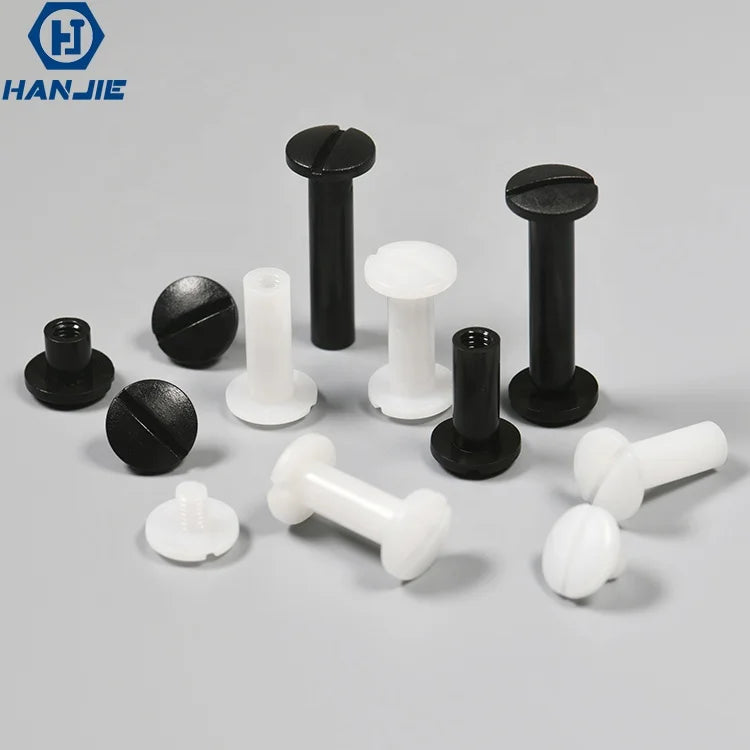5.6mm Nylon Black White Plain Coarse Thread Metric/Inch Book Binder Male Female Chicago Screw Flat Head