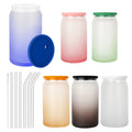 Wholesale Bulk High Good Quality 16oz Frosted Gradient Tumbler Water Bottle Glass Jar Tumbler with Lid and Straws