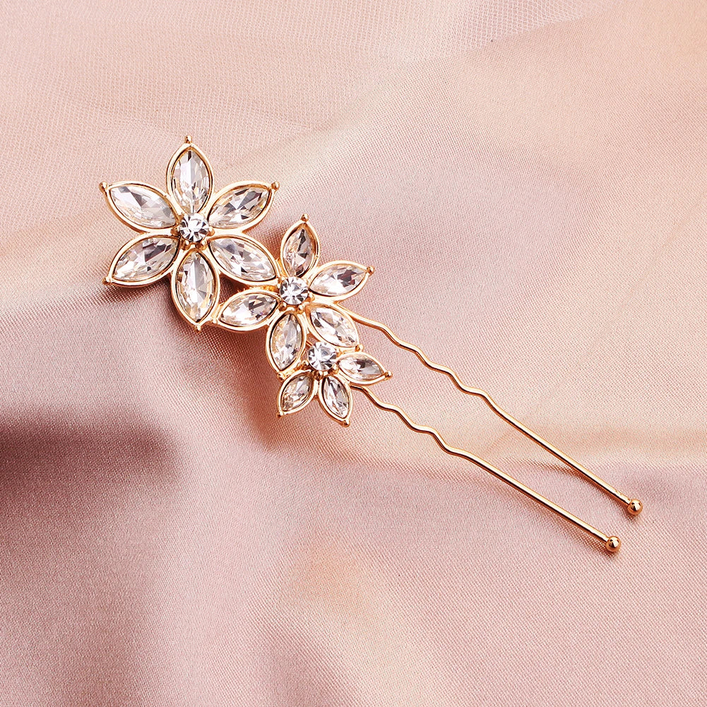 Luxury Three Gold Flower Bridal Hairpin Wedding Party Headpieces Girls Jewelry Hair Pearl Decoration for Woman