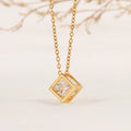 Fashion Personality Jewelry 18K Stereoscopic square Zirconia Pendant Ladies Hot Stainless Steel Necklace