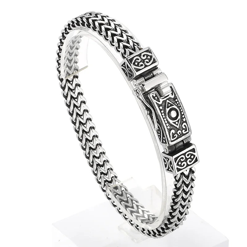 KALEN 220mm Mens Gothic Eye of Providence Stainless Steel Herringbone Chain Bracelets
