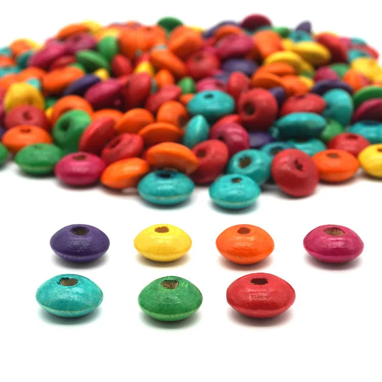 Natural Colorful Wood Abacus Flat Back Round Beads Saucer Rondelle Loose Lentil Spacer Beads for Diy Jewelry Finding