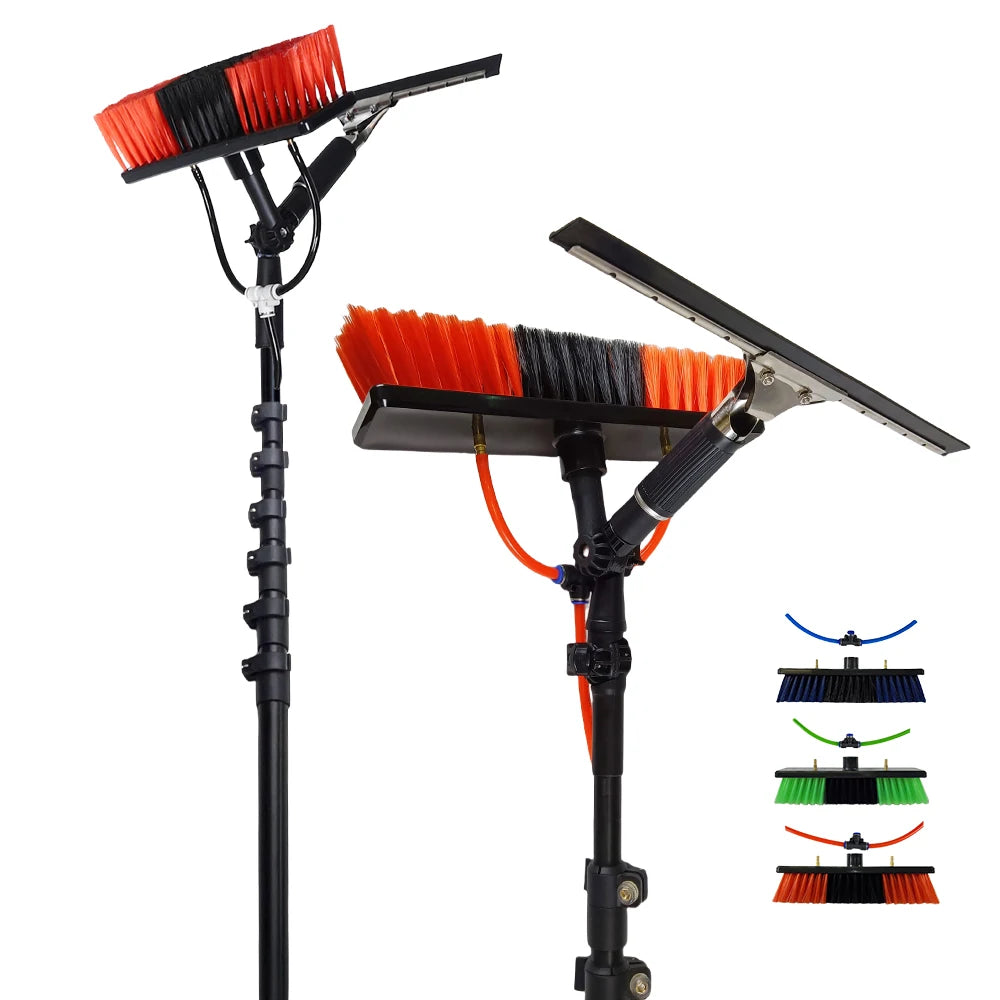 Qiyun Metal Water Fed Pole Window Cleaning Brush Telescope with Scraper for PV & Window Cleaning
