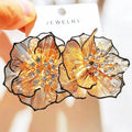 KAIMEI 2025 New Arrival Fashion Jewelry New Summer Filigree 18K Gold Plated Floral Earrings Red Rhinestone Black Flower Earrings