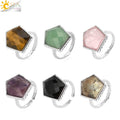 CSJA Natural Stone Adjustable Finger Rings Tiger Eye Faceted Shield Shaped Gemstone Jewelry Crystal Rings For Men Women H267
