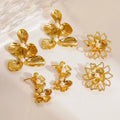 Fashionable Personality Exaggerated Irregular Stainless Steel Hollow Flower Stud Earrings for Women