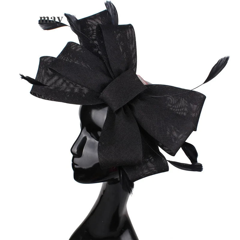 Fashion Oversize Bowknot Sinamay Church Hat Elegant Head Wear with Clip Tea Party Kentucky Derby Headband Ladies
