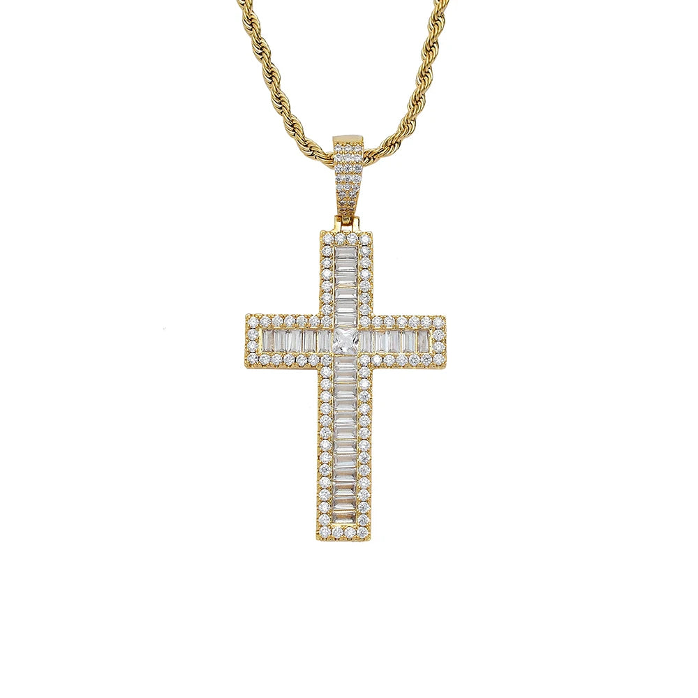CN301 Hip Hop CZ Cross Pendant Brass Micro Pave With AAA Zircon Stone Necklace Jewelry