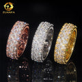 Luxury Unique Three Row Silver GRA Certificate Pass Diamond Tester White Gold Moissanite Ring