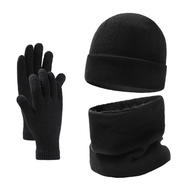 Winter Beanie Hat Scarf Touchscreen Gloves Set for Men and Women Beanie Gloves Neck Warmer Set with Warm Knit Fleece Lined