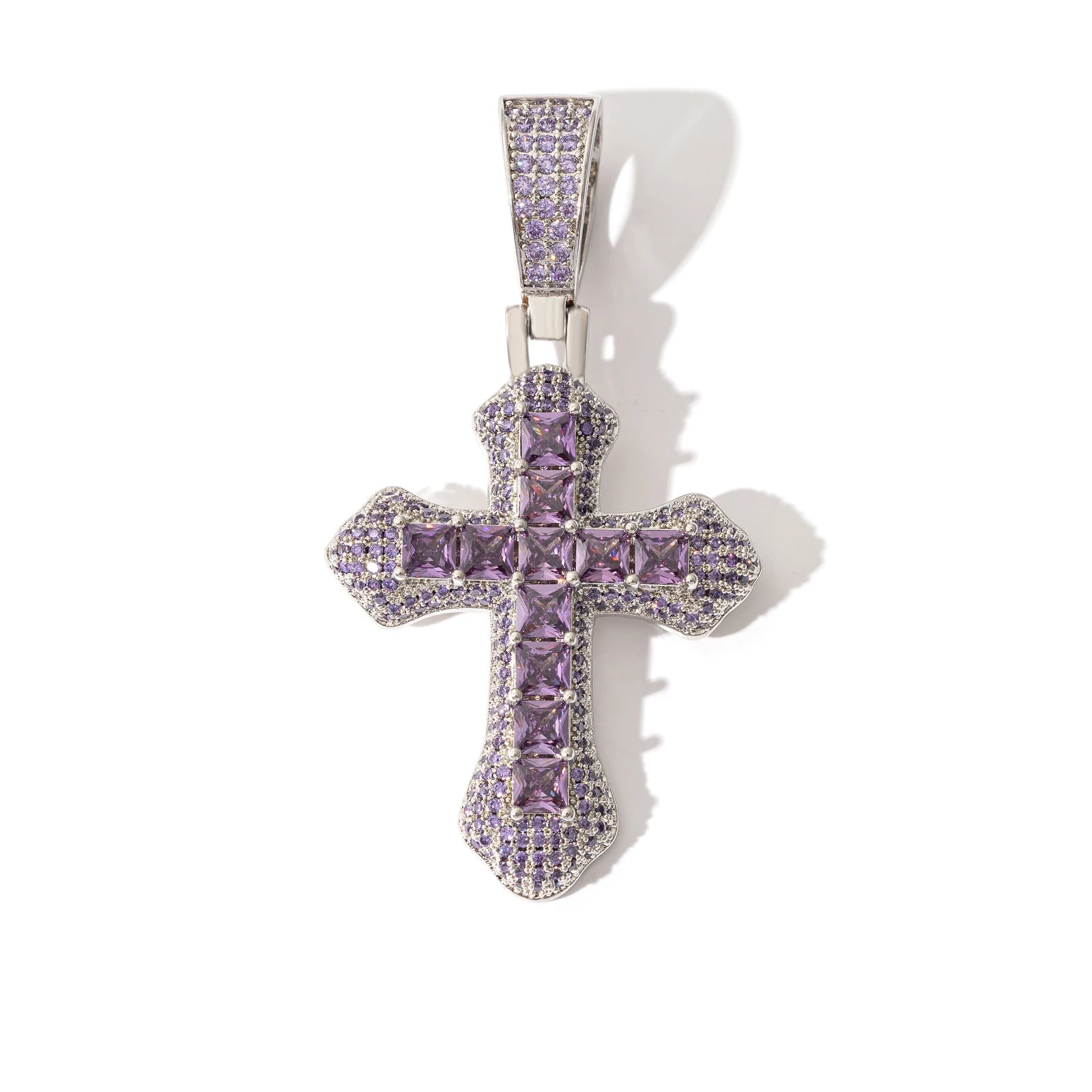 Women's Multicolor Cross Pendant Necklace Iced Out Gold Plated Retro Jewelry