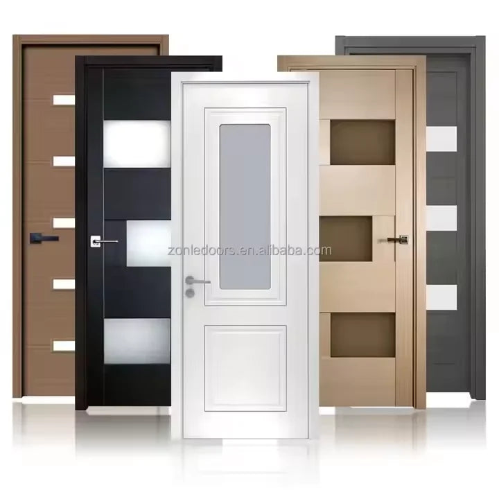 Zonle Doors ZL-WD32110 CE Certified Waterproof PVC Wood Door White/Gray Ganesh Design Smart Lock Solid Wood Finished Surface