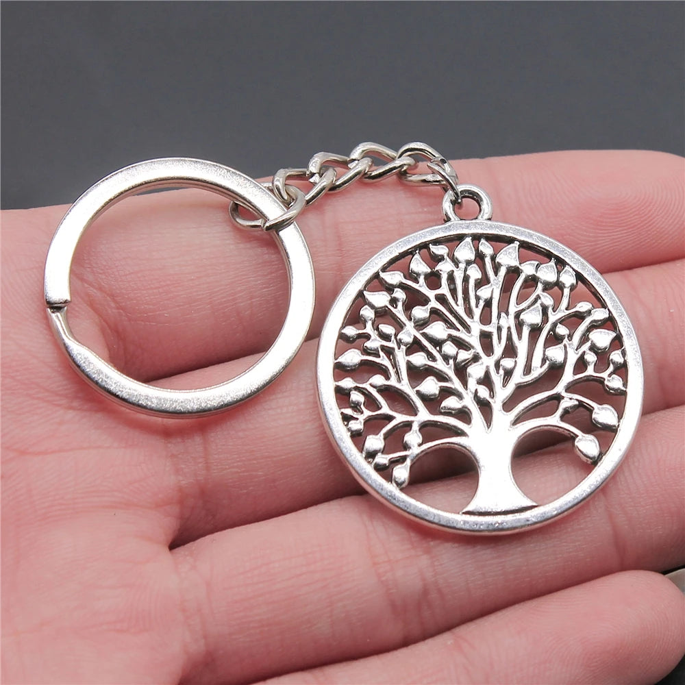 WYSIWYG 38x34mm Zinc Alloy Antique Silver Plated New Round Tree of Life Key Chain Souvenirs Gift for Women P1-ABD-C12677