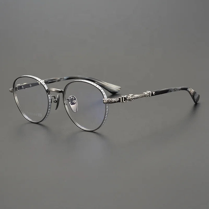 Dependableperformance Excellent Quality Women Eyewear Titanium Retro Round Frame Glasses Frame Carved Patterns with Myopia Lens