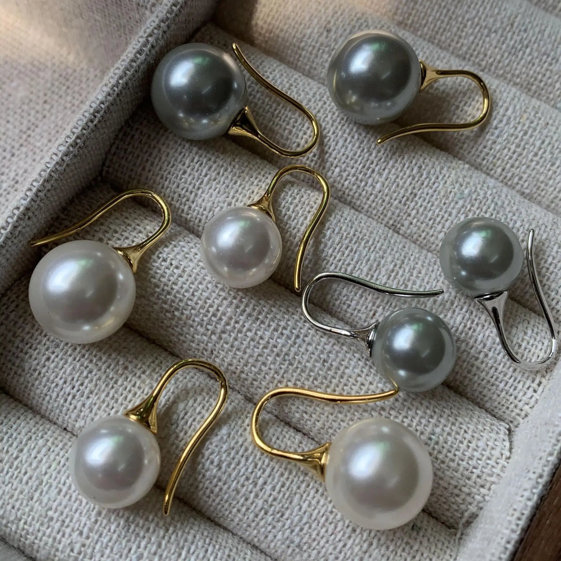 Pearl Earrings Gift for Girlfriend 925 Sterling Silver Gray Large Round Pearl Ear Spike Wholesale