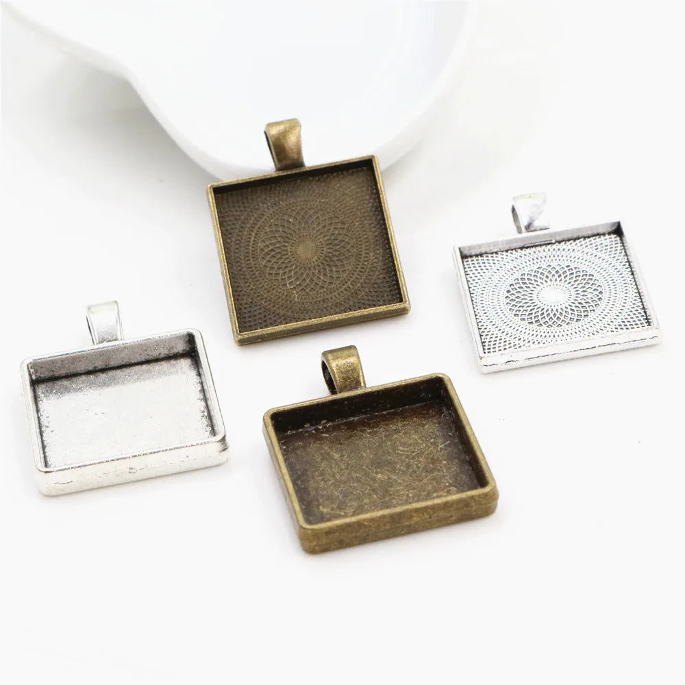 20mm Vintage Square Pendant Bezel Cabochon Blank Base Setting Tray Fit 20mm Cabochons DIY Jewelry Making Findings