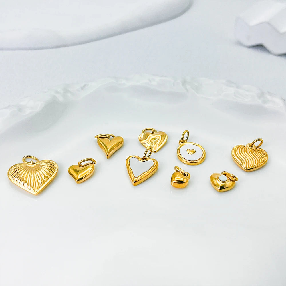 Fine Jewelry Pendants Cute Stainless Steel Heart Shaped Tags Gold Plated Lover Heart Charm for Necklace Bracelet Jewelry Making