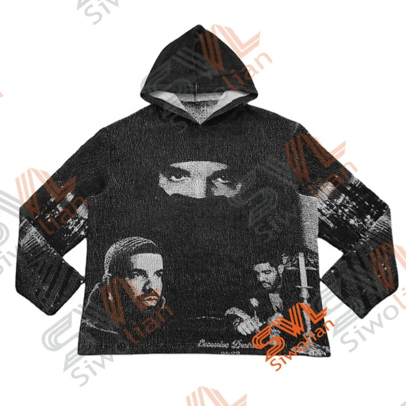 Custom Design Mens Woven Tapestry Hoodie Men Plus Size Pullover Hoodies Drop Shoulder Men's Hoodies Sweatshirts