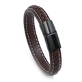Custom Stainless Steel Men's Real Leather Magnetic Braided Black Color Leather Bracelet