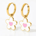 Ouj Titanium Flower Multicolor Enamel Heart 18K Gold Charm Hoop Earring  Stainless Steel  Earrings Jewelry for Girls