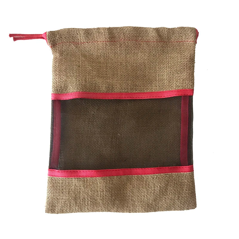 Personalized Natural Jute Burlap Drawstring Chestnuts Bags Mesh Window