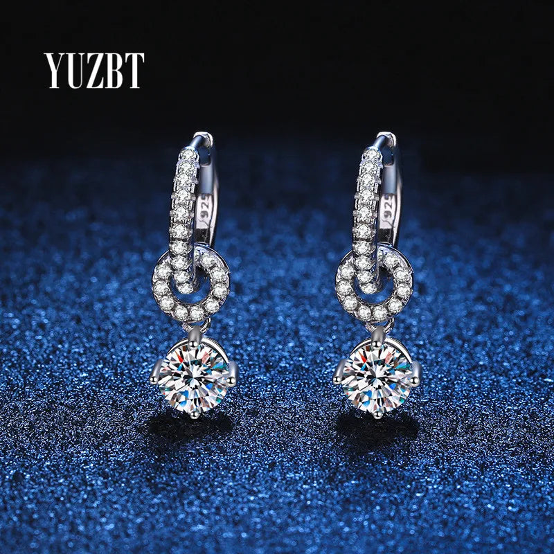 Silver 925 Original Total 1 Carat Brilliant Cut Diamond Test Past D Color Moissanite Bow Screw Back Drop Earrings Fine Jewelry