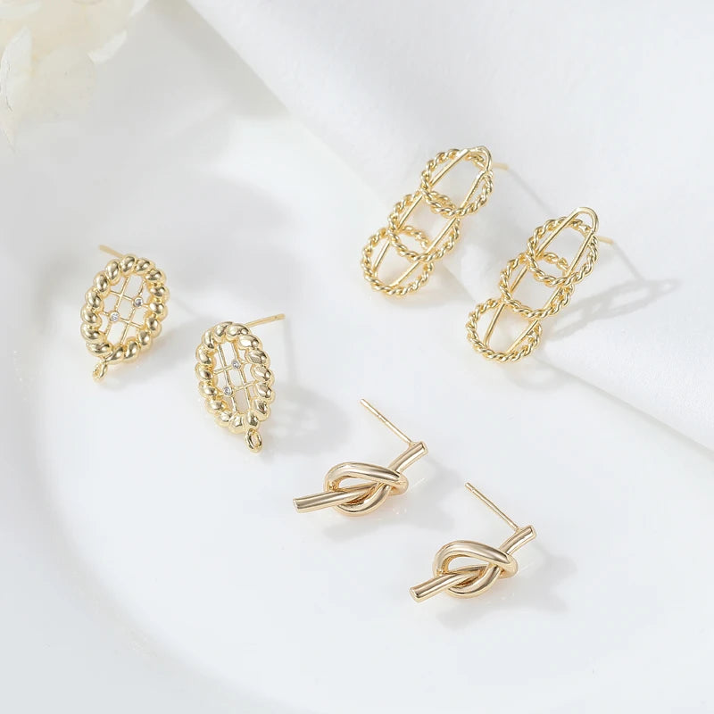 Fashion Jewelry Classic Personalized Copper 14K Gold Plated Unique Design Twisted Love Knot Stud Earrings Jewelry for Women