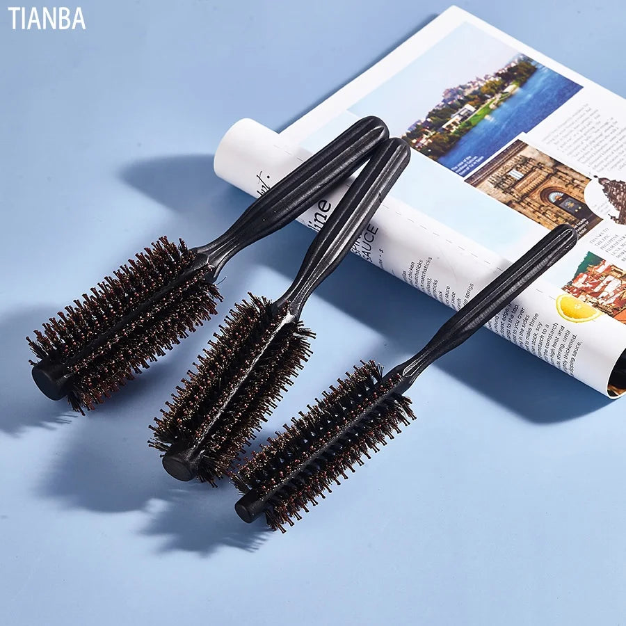 New Tianba Black Hair Salon Round Wood Hairbrush with Vent Feature Bristles Styling Roll Brush