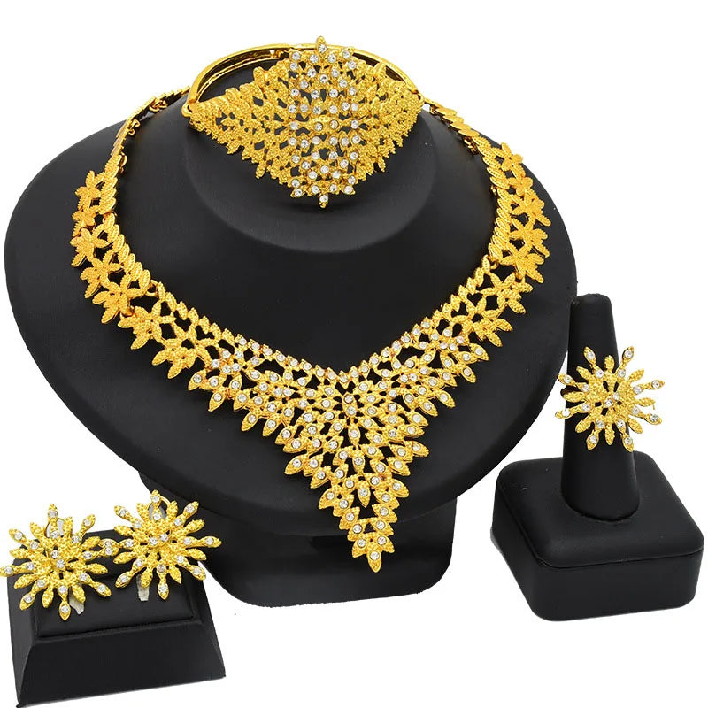 Women Jewelry Sets Gold Jewelry Set Bride Necklace Bracelet Earrings Ring Four-piece Set