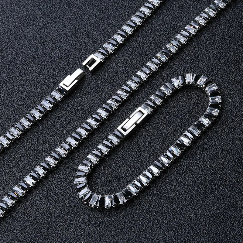 VEROMCA Wholesale Fashion Hip-Hop Diamond Bracelet Set for Men Black White Zircon Tennis Chain Necklace for Women