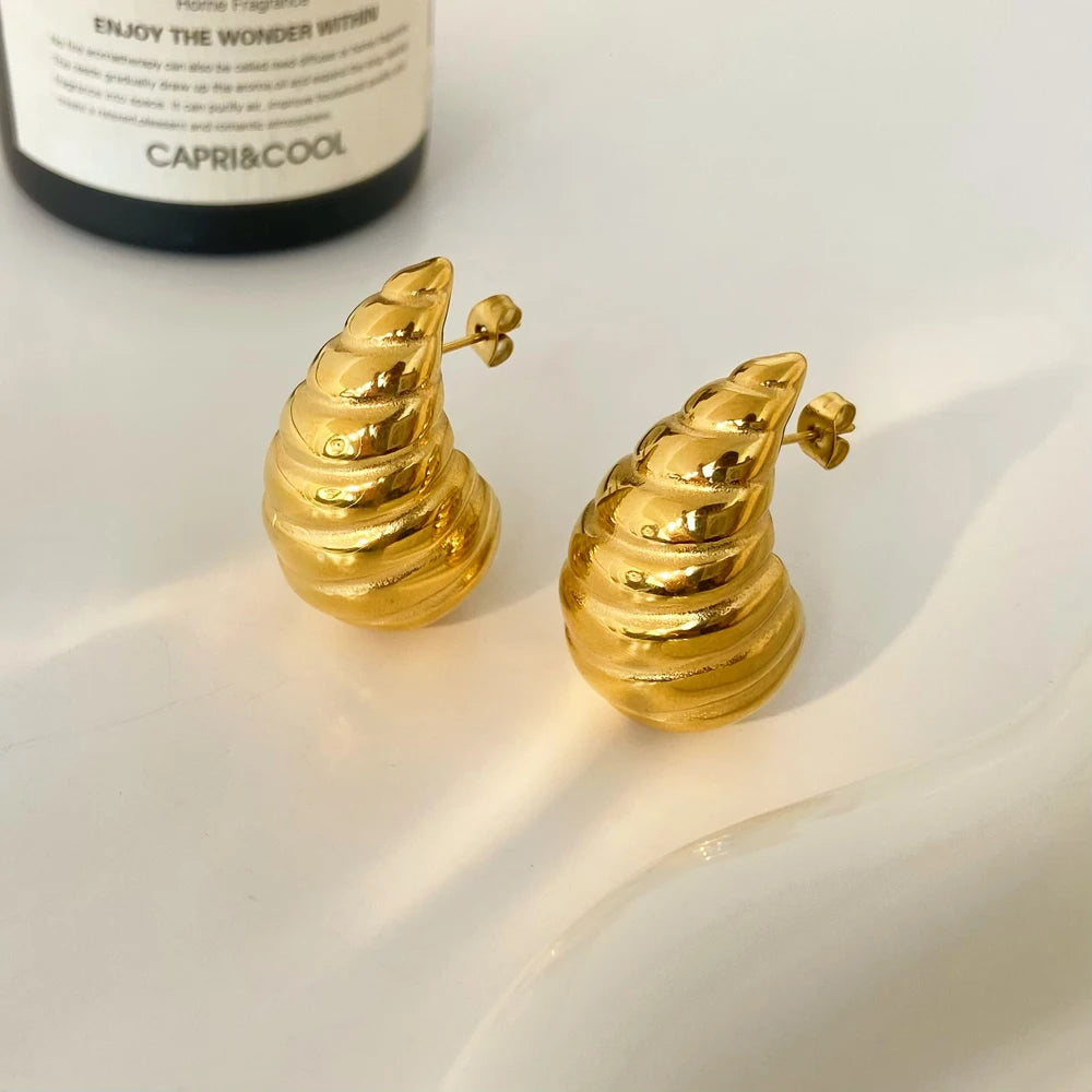 Irregular Hollow Threaded Water Droplet Earrings Joyas De Acero Inoxidable Stainless Steel Gold-plated Earrings