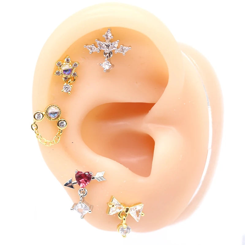 Gaby New Sale Colorful Moon Star Stainless Steel Earrings Small Hoop Body Jewelry Gold Plated for Gift