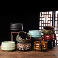 Estick Large 500ml Handmade Ceramic Kiln Glazed Matcha Bowl with Bamboo Drip Bowls Tenmoku Matcha Chawan