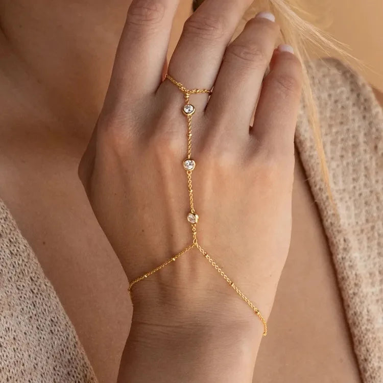 Dainty Minimalist 18k Gold Plated 925 Sterling Silver Gemstone Cz Diamond Hand Chain Bracelet for Women