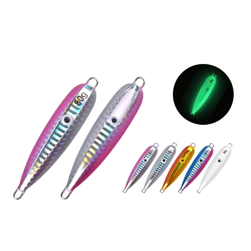 TOPRIGHT JIG025 40g~200g Sardine Lure Slow Jigging Lures Glow Saltwater Metal Fishing Jigs Head Fishing Lure