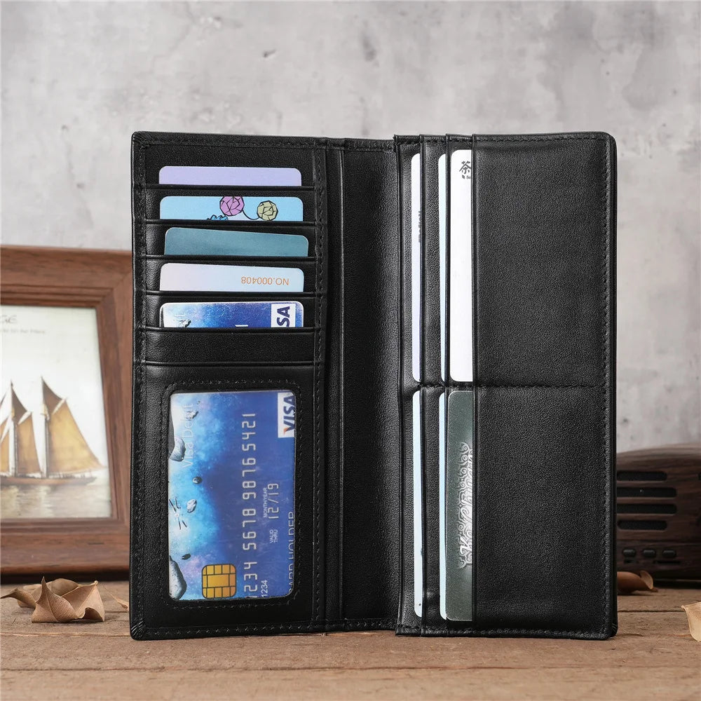 Luxury Boys Men Gift Long Wrist Wallet Crazy Horse Genuine Leather Wallet With Long Slots
