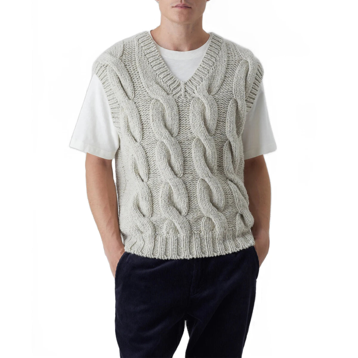 Winter Fall Cable Knit Jumpers Sleeveless Pullover Sweater Custom Men Cashmere Vintage Knit Cotton Knitwear Sweater Vest for Men