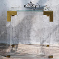 Modern Acrylic Coffee Table Metal Frame Tempered Glass Square Top Transparent Side Stainless Steel Gold Finish Storage Durable