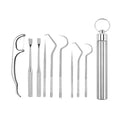 304 Stainless Steel Toothpicks Pocket 9Pcs Set Reusable Metal Toothpicks with Key Ring for Outdoor Picnic Camping Traveling