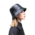 Fashion Retro PU Leather Bucket Hat Fisherman Hat Reversible Solid Trendy Sun Hat for Men Women