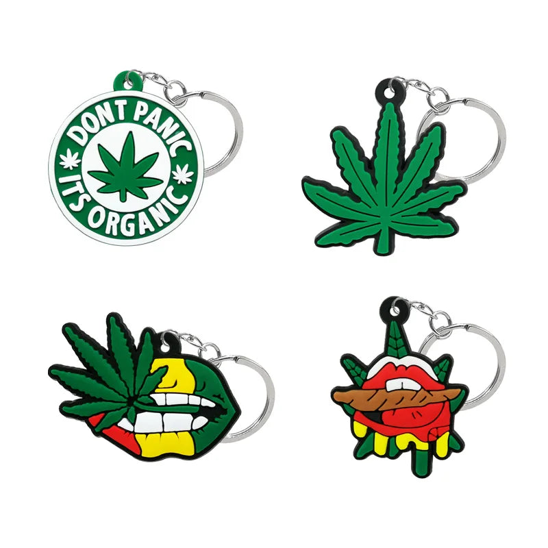 Custom Silicon Pvc Keychain Leaf Shape Key Ring Creative Green Plant Lips Design Key Holder Fit Men Women Bag Car Keys Trinket