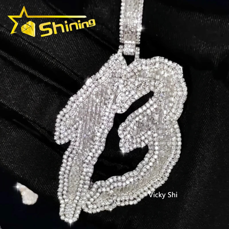Luxury Extreme Flash Hip Hop Pendant Necklace Iced Out Number 13 Baguette Diamond Moissanite Pendant Custom 925 Silver Pendant