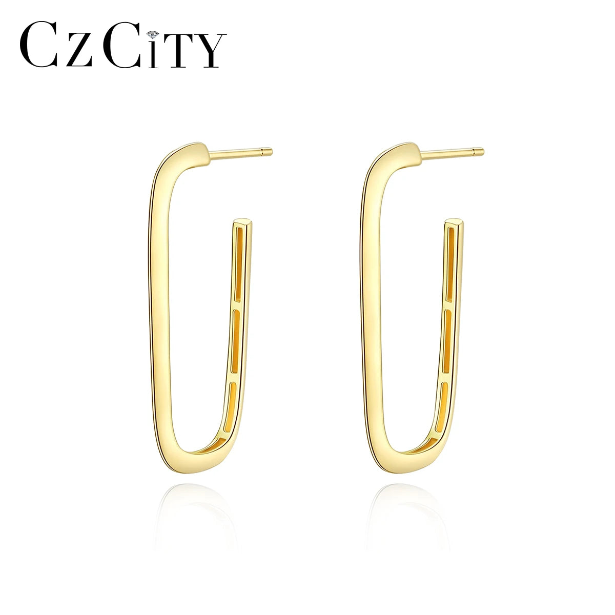 CZCITY Best Selling Women Rectangle 925 Trendy Hoops Sterling Earings for Women Silver Big Hoop Earrings