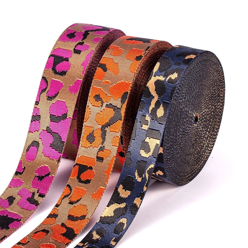 Wholesale 5cm Leopard Printed Polyester Pet Webbing High Tenacity Nylon for Traction Dog Leash