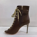 10cm Ballroom Latin Dance Shoes Lace up Stiletto Tango Jazz Modern Social Dancing Boots for Women MegaBDM