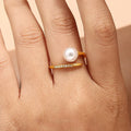 Stainless Steel Women Waterproof Jewelry 18k Gold Plated Zircon Inlaid Open Pearl Ring YF3997